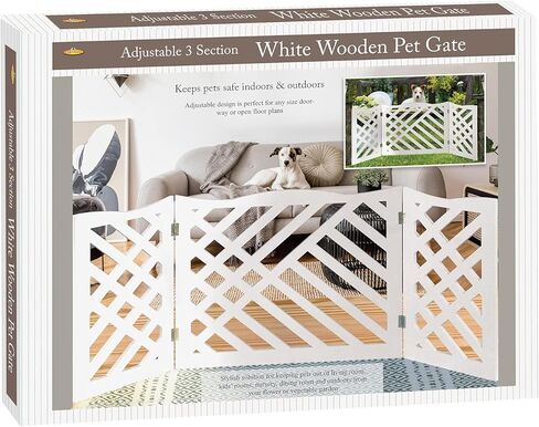 ايتنا بوابة خشبية قائمة بذاتها للحيوانات الاليفة من 3 الواح ثلاثية الطي - عرض 48 انش × ارتفاع 19 انش - اسود هندسي in Kuwait