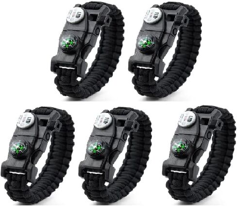 Galaxy 21 in 1 Survival Bracelet, Paracord Emergency Outdoor Sports Wristband Kit Waterproof Compass, LED Light, Thermometer, Rescue Whistle, Fire Starter. 21 Tools 5 Sets Black in Saudi Arabia