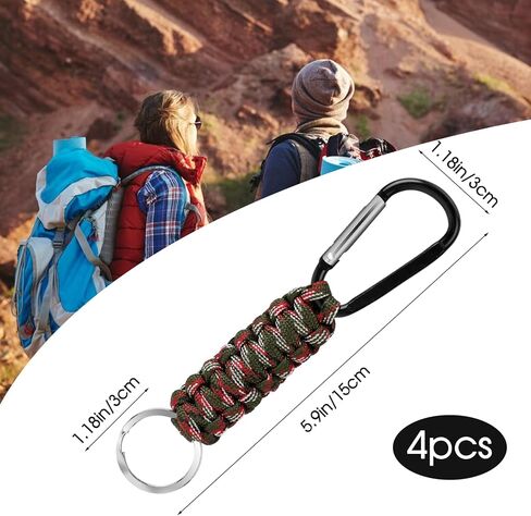 4Pcs Paracord Keychain Lanyard with D-Locking Keyring Clip, Heavy Duty Braided Keychain Strap Clips Metal Key Ring Keychain Hook for Camping, Hiking, Wallets, Key Organizer, Water Bottle Holder in Saudi Arabia
