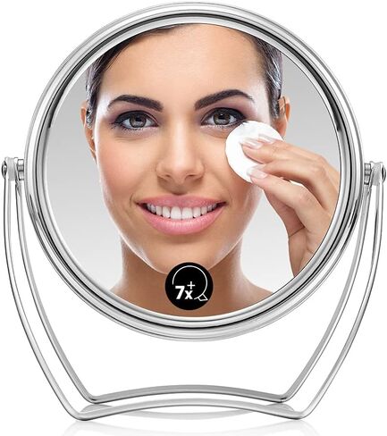 OMIRO Travel Vanity Mirror – 5 Inch Double-Sided 1X/7X Magnification Swivel Makeup Mirror with 360° Pivot Stands, Chrome Finish in Kuwait