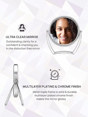 OMIRO Travel Vanity Mirror – 5 Inch Double-Sided 1X/7X Magnification Swivel Makeup Mirror with 360° Pivot Stands, Chrome Finish in Kuwait