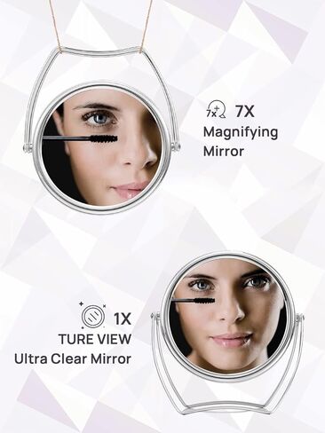 OMIRO Travel Vanity Mirror – 5 Inch Double-Sided 1X/7X Magnification Swivel Makeup Mirror with 360° Pivot Stands, Chrome Finish in Kuwait