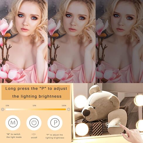 مرآة مكياج من نيوبي مع أضواء، مرآة مكياج هوليود مع إضاءة، مرآة مكياج على الطاولة مع 9 مصابيح LED وتحكم ذكي باللمس و3 أوضاع ألوان in Kuwait