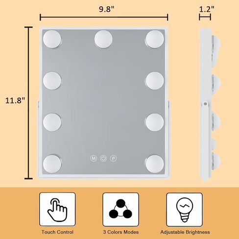 مرآة مكياج من نيوبي مع أضواء، مرآة مكياج هوليود مع إضاءة، مرآة مكياج على الطاولة مع 9 مصابيح LED وتحكم ذكي باللمس و3 أوضاع ألوان in Kuwait