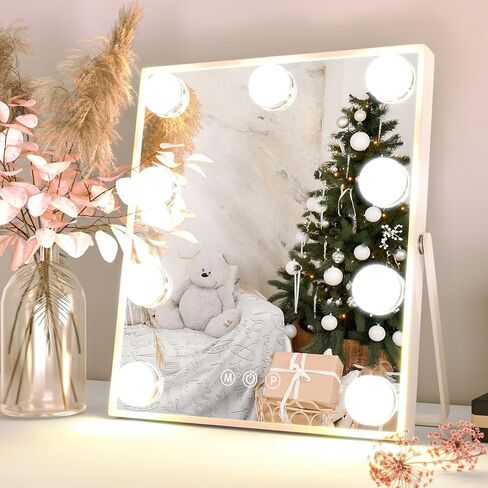 مرآة مكياج من نيوبي مع أضواء، مرآة مكياج هوليود مع إضاءة، مرآة مكياج على الطاولة مع 9 مصابيح LED وتحكم ذكي باللمس و3 أوضاع ألوان in Kuwait