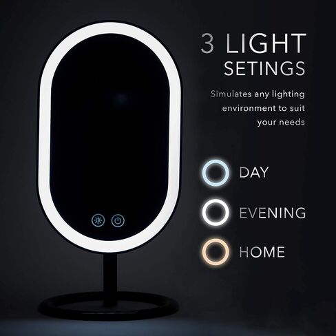 مرآة مكياج فانسي بإضاءة LED قابلة للتركيب على الحائط، قابلة لإعادة الشحن - مرآة مستحضرات تجميل مضيئة بدون سلك مع 3 إعدادات إضاءة خافتة، تكبير مزدوج - فيرا (كروم) in Kuwait