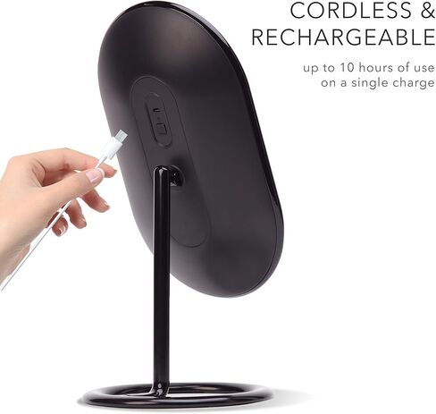 مرآة مكياج فانسي بإضاءة LED قابلة للتركيب على الحائط، قابلة لإعادة الشحن - مرآة مستحضرات تجميل مضيئة بدون سلك مع 3 إعدادات إضاءة خافتة، تكبير مزدوج - فيرا (كروم) in Kuwait