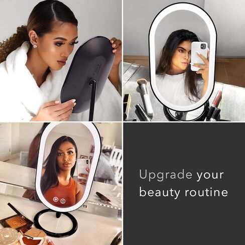 مرآة مكياج فانسي بإضاءة LED قابلة للتركيب على الحائط، قابلة لإعادة الشحن - مرآة مستحضرات تجميل مضيئة بدون سلك مع 3 إعدادات إضاءة خافتة، تكبير مزدوج - فيرا (كروم) in Kuwait