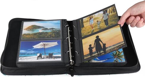 فيلام البوم صور بـ3 حلقات مع سحاب اغلاق للصور الافقية مقاس 4 × 6، غطاء ناعم بنمط صبار كرتوني، سعة 200 in Kuwait