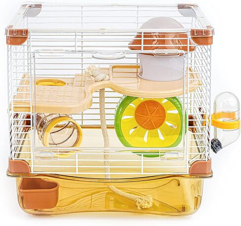 YIBOPET قفص هامستر قفص حيوانات صغير 2 طبقات حجم القفص الشفاف: 10.6 بوصة (عرض) × 8.1 (طول) × 10.6 (ارتفاع) مناسب للهامستر حتى طول 3.5 بوصة in Saudi Arabia