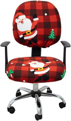 ACOFRR Christmas Office Chair Slipcover, Christmas Holiday Ornamental Print, Protective Stretch Decorative Fabric Cover, Chair Seat Cover + Backrest Cover,Standard Size (Red Green) in Kuwait