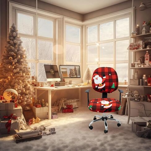 ACOFRR Christmas Office Chair Slipcover, Christmas Holiday Ornamental Print, Protective Stretch Decorative Fabric Cover, Chair Seat Cover + Backrest Cover,Standard Size (Red Green) in Kuwait