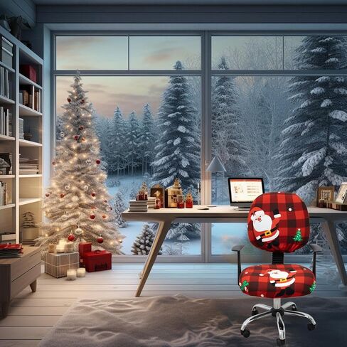 ACOFRR Christmas Office Chair Slipcover, Christmas Holiday Ornamental Print, Protective Stretch Decorative Fabric Cover, Chair Seat Cover + Backrest Cover,Standard Size (Red Green) in Kuwait