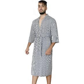 MHJHBBE Mens Bathrobe, Lightweight Cotton Short Sleeve Silky Bath Robe for Men