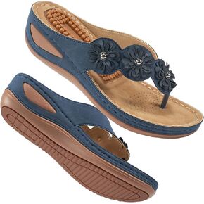 Aomigoct Sandals Women Flip Flops: Cushion FootBed Bohemia Sandals for Women - Casual Summer Wedge Shoes - Dressy Flip Flops Woman Slide