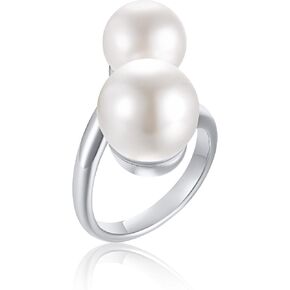 Double Simulated Pearl Wrap Ring: Gold Plated Stainless Steel Large Statement Ring for Women in Saudi Arabia