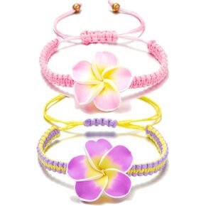 RINHOO بلوميريا فيمو نسج سوار للنساء الفتيات اليدوية حبل النسيج زهرة هاواي سوار قابل للتعديل in Kuwait