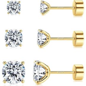ZELORES 3 Pairs 20G CZ Stud Earrings Flatback 925 Sterling Silver Tragus Cartilage Stud Earrings Set Tiny CZ Stud Flat Back Earrings for Women Men