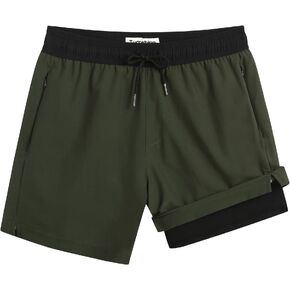 Turnshine Mens Swim Trunks with Compression Liner 5" Stretch Beach Shorts Quick Dry Bathing Suit Board Shorts Zipper Pockets in Saudi Arabia
