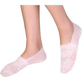 Women's No Show Socks, 5 Pack Lace Cotton Non Slip Flat Boat Invisible Low Cut Liners Sports Ankle Socks