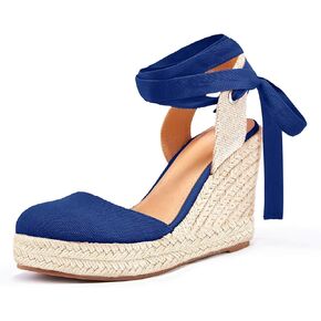 FISACE Womens Summer Espadrille Heel Platform Wedge Sandals Ankle Buckle Strap Closed Toe Shoes in Saudi Arabia