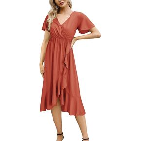 فستان حمل من LAISHEN لالتقاط الصور بأكمام قصيرة ورقبة على شكل حرف V وكشكشة كاجوال لحفلات استقبال المولود الجديد وحفلات الزفاف وملابس الحمل in Kuwait