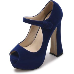 OCHENTA Women's Peep Toe Platform High Heels Ankle Strap Pumps Chunky Heels for Party Daily Wear