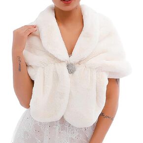 Yikisdy Wedding Faux Fur Shawl 20s Rabbit Wraps Bridal Fur Cover Up Party Cloak Coat Sweater Accessories for Women and Girls
