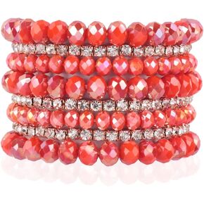 RIAH FASHION Bohemian Multi-Layer Beaded Stacking Statement Bracelets - Versatile Stretch Strand Sparkly Crystal Beads Wrap Slip-on Cuff Bangle Set