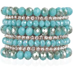 RIAH FASHION Bohemian Multi-Layer Beaded Stacking Statement Bracelets - Versatile Stretch Strand Sparkly Crystal Beads Wrap Slip-on Cuff Bangle Set in Kuwait