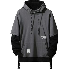 GURUNVANI Contrast Color Pullover Hoodie Mens Patchwork Hoodies Men