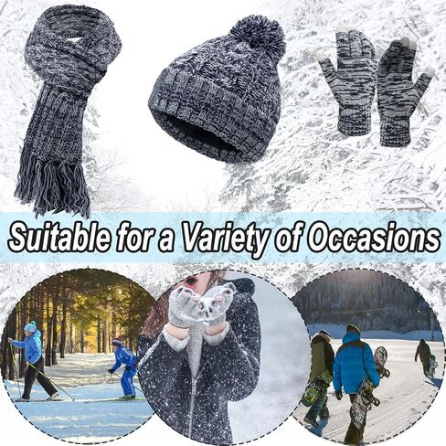 Winter Hat Scarfs & Gloves Set for Women Warm Knit Beanie Hat Long Neck Scarves Touchscreen Gloves Cold Weather Gear in Kuwait