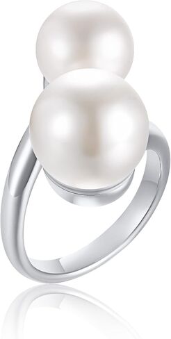 Double Simulated Pearl Wrap Ring: Gold Plated Stainless Steel Large Statement Ring for Women in Kuwait