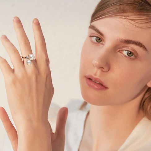 Double Simulated Pearl Wrap Ring: Gold Plated Stainless Steel Large Statement Ring for Women in Kuwait