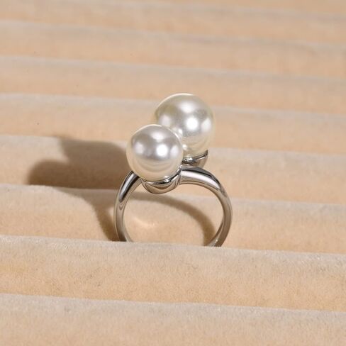 Double Simulated Pearl Wrap Ring: Gold Plated Stainless Steel Large Statement Ring for Women in Kuwait