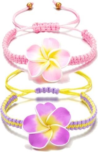 RINHOO بلوميريا فيمو نسج سوار للنساء الفتيات اليدوية حبل النسيج زهرة هاواي سوار قابل للتعديل in Kuwait