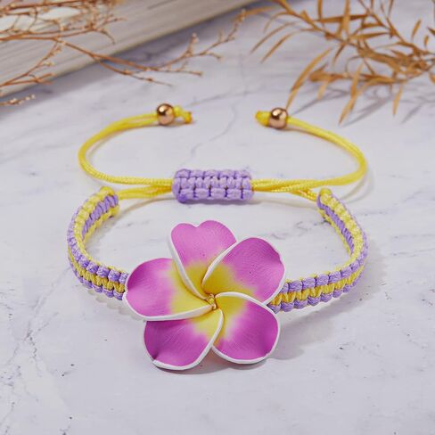 RINHOO بلوميريا فيمو نسج سوار للنساء الفتيات اليدوية حبل النسيج زهرة هاواي سوار قابل للتعديل in Kuwait