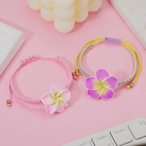 RINHOO بلوميريا فيمو نسج سوار للنساء الفتيات اليدوية حبل النسيج زهرة هاواي سوار قابل للتعديل in Kuwait