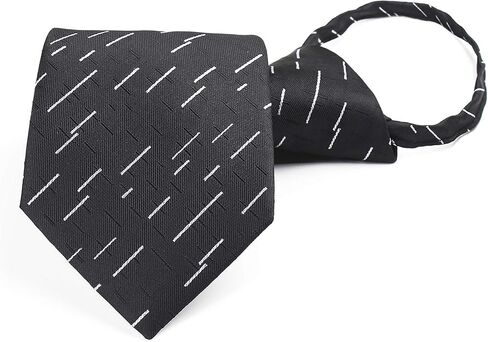 Mens Zipper Pre-tied Clip-On Tie Business Wedding Solid Checks Striped Necktie Various Design in Saudi Arabia