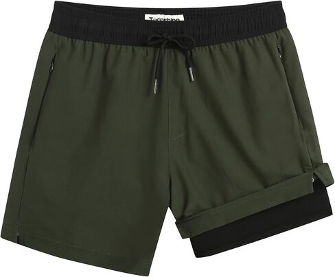 Turnshine Mens Swim Trunks with Compression Liner 5" Stretch Beach Shorts Quick Dry Bathing Suit Board Shorts Zipper Pockets in Kuwait