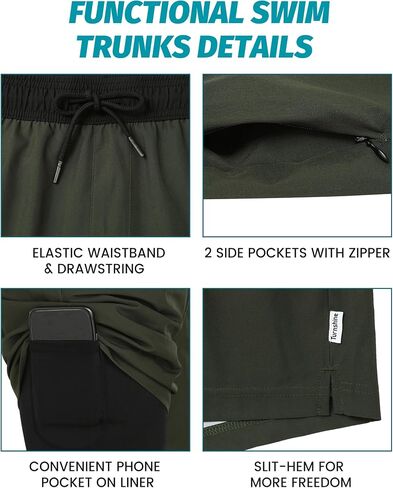 Turnshine Mens Swim Trunks with Compression Liner 5" Stretch Beach Shorts Quick Dry Bathing Suit Board Shorts Zipper Pockets in Kuwait