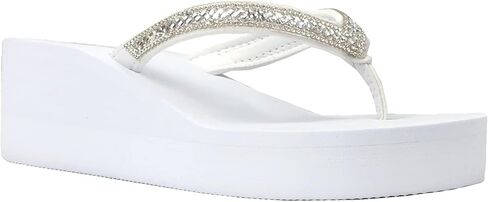 REDVOLUTION New Women's Rhinestone Sandals Platform T-Strap Jewel Sandals High Wedge Flip Flops in Saudi Arabia