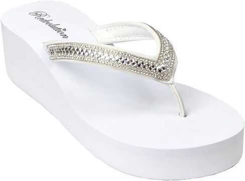 REDVOLUTION New Women's Rhinestone Sandals Platform T-Strap Jewel Sandals High Wedge Flip Flops in Saudi Arabia