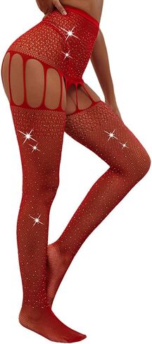 AROOMVE Sparkle Rhinestone Stockings Women Sexy Crystal Pantyhose Fishnet Tights in Kuwait