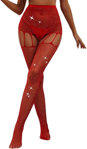 AROOMVE Sparkle Rhinestone Stockings Women Sexy Crystal Pantyhose Fishnet Tights in Kuwait