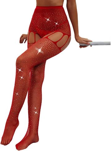 AROOMVE Sparkle Rhinestone Stockings Women Sexy Crystal Pantyhose Fishnet Tights in Kuwait