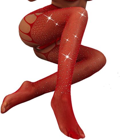 AROOMVE Sparkle Rhinestone Stockings Women Sexy Crystal Pantyhose Fishnet Tights in Kuwait