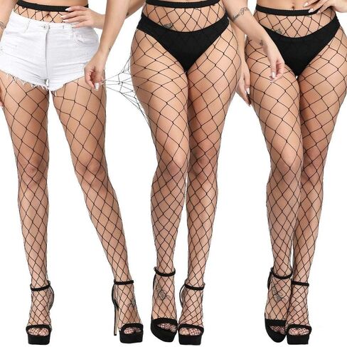 DOIAESKV Plus Size Womens Sexy Lace Patterned Tights Fishnet Floral Stockings High Waist Pantyhose for Girls Ladies 4 Pairs in Kuwait