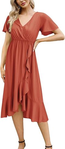 فستان حمل من LAISHEN لالتقاط الصور بأكمام قصيرة ورقبة على شكل حرف V وكشكشة كاجوال لحفلات استقبال المولود الجديد وحفلات الزفاف وملابس الحمل in Kuwait