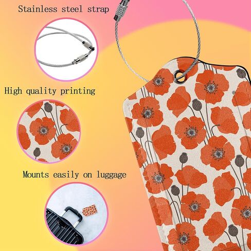 Luggage Tags for suitcases,2 Pack Abstract Pink Flower Luggage Tag,Leather Stainless Steel Loop Label Tag for Women Men Girls Travel Bag Suitcase in Kuwait
